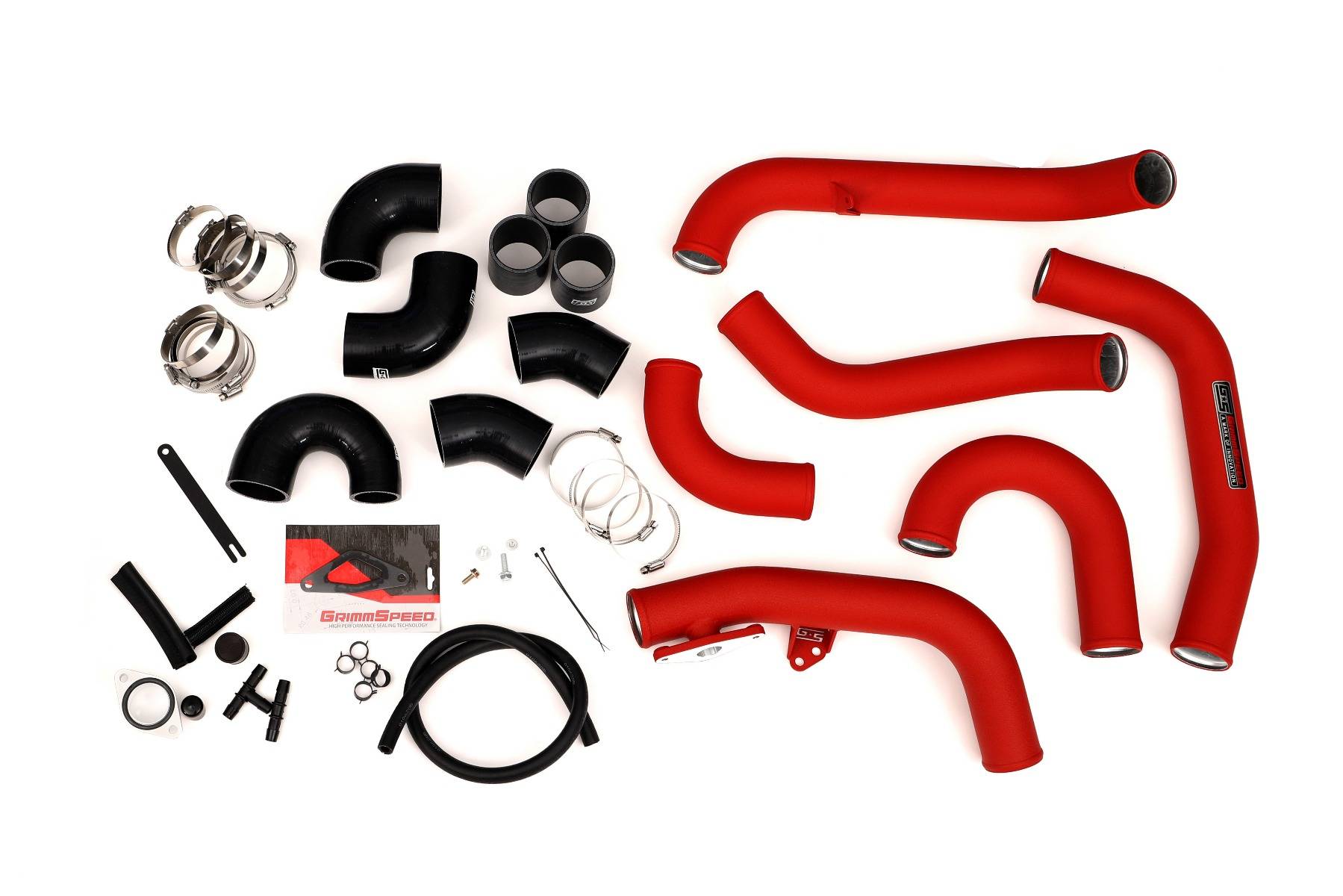 GrimmSpeed, GrimmSpeed 15-21 STI Front Mount Intercooler Kit - Silver Core with Red Piping | 090236